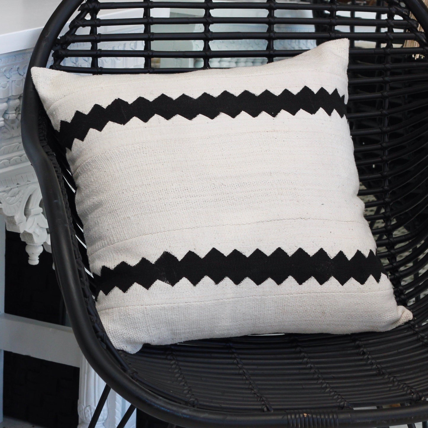 Mali Mud Cloth Cushion - White II