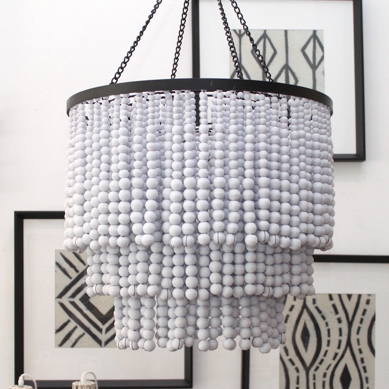 Round Beaded Chandelier - White