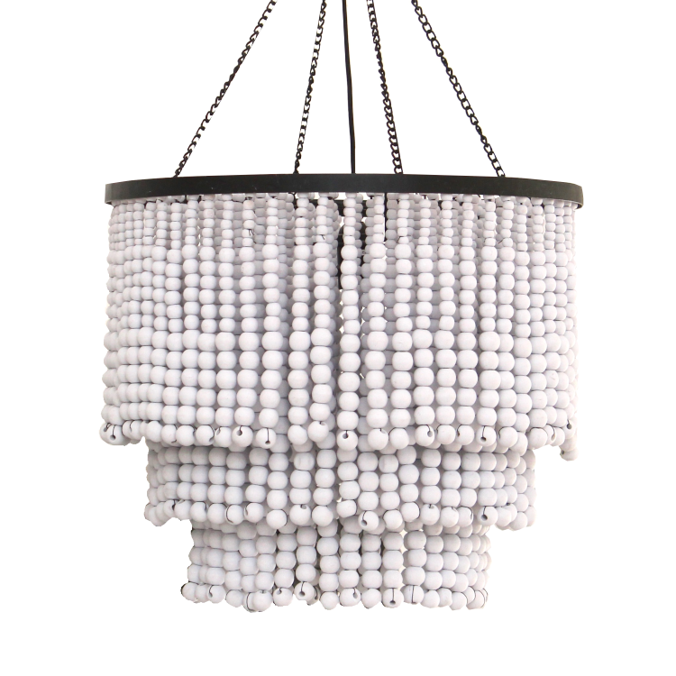 Round Beaded Chandelier - White