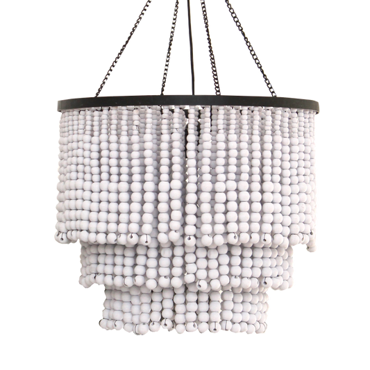 Round Beaded Chandelier - White