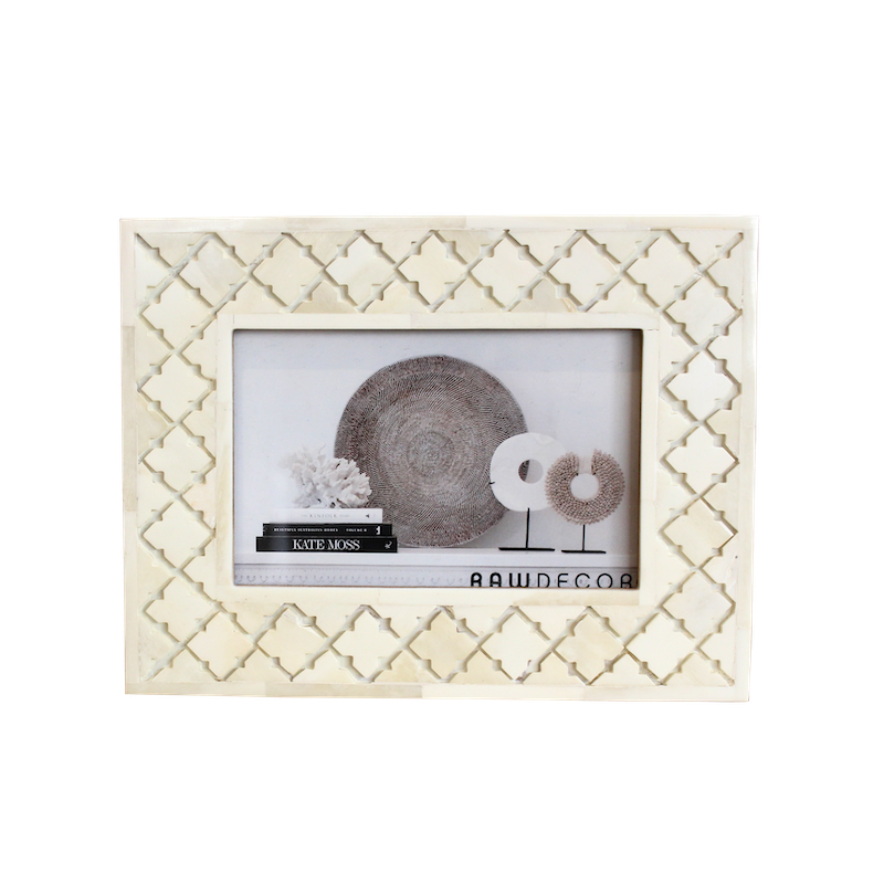 Bone Carved Moroccan Photo Frame - Cream