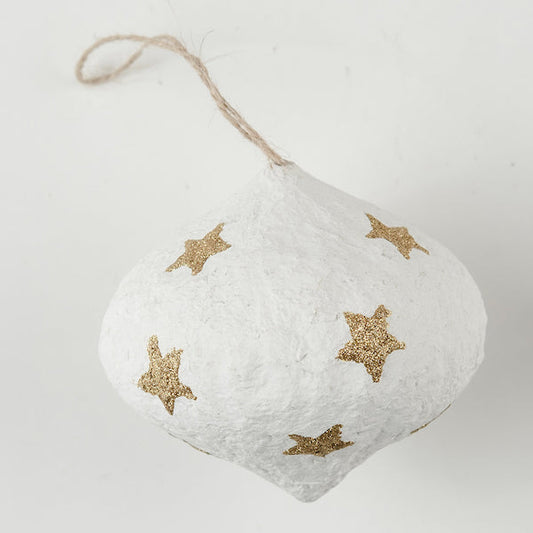 Papier Mache Bulb Xmas Decoration - White