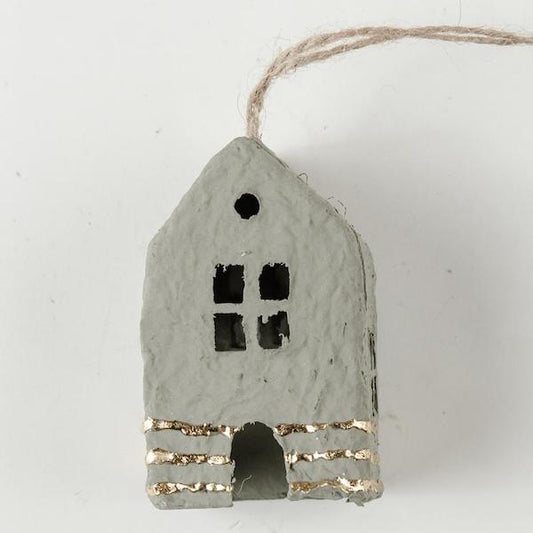 Papier Mache House Xmas Decoration - Putty