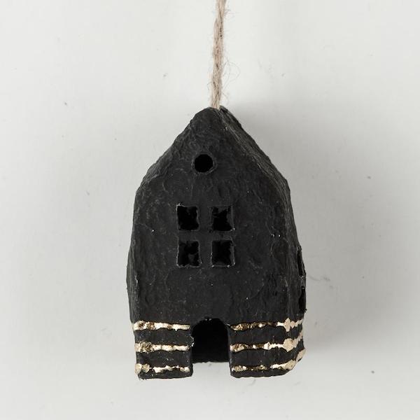 Papier Mache House Xmas Decoration - Black