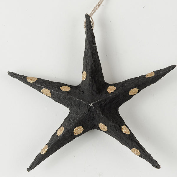 Papier Mache Star Xmas Decoration - Black