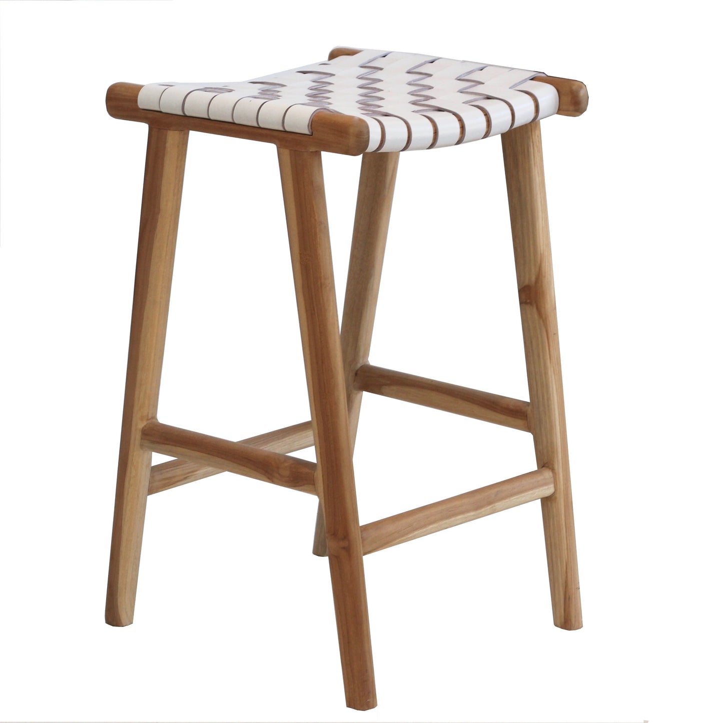 Leather Strapping Stool - White